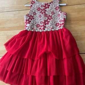 Nanette Lenore Girls dress floral with layered red tulle